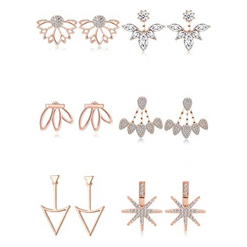 Aretes De Flor De Loto Aretes De Circonita Cúbica 6 Pares