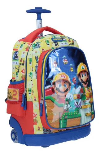 Mochila Escolar Grande Chenson Con Baston Y Ruedas Con Luz Mario Bros Luigi  Maker Mb65381-l Kirat Carro De Fabrica Reforzado Color Azul