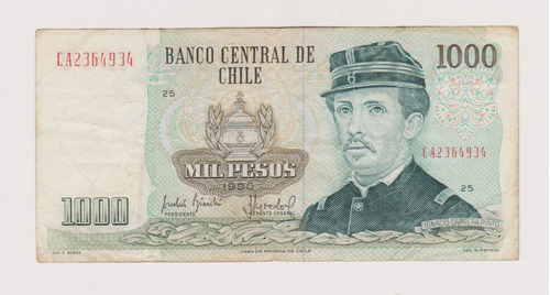 Billete Chile 1000$ Año 1990 Bueno+