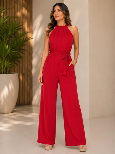 Macacão Longo Sofisticado Básico com Bolso Ajustável Pantalona