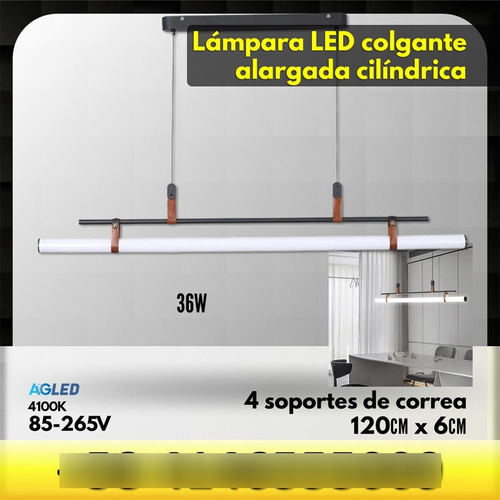 Lampara Led Colgante Cilindrica Mod 36w 4k 85-265v 120x6cm