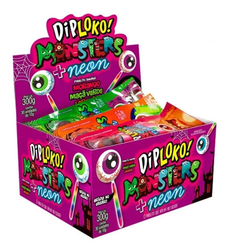 Pirulito Dip Loko Neon Monster - Brilha No Escuro - 90 Und