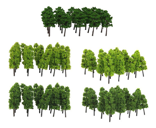 80 / Set Árboles En Miniatura Verdes Diseño De Trenes