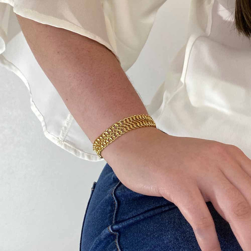 Pulseira Lacraia De 12.3mm Em Ouro 18k Com Fecho Boia 16,0 C