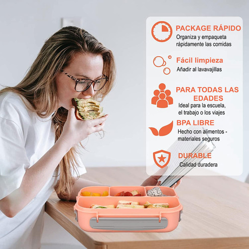 Lonchera Termica Lunch Box Lonchera Con Toppers 1300 Ml Rosa