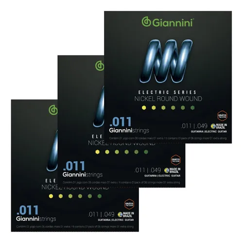 Kit 3 Encordoamento Guitarra Giannini Geegst.11 Nickel