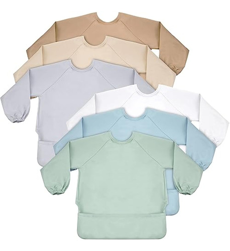 6 Pack Long Sleeve Baby Bibs Mess Proof Bib Washable Feeding