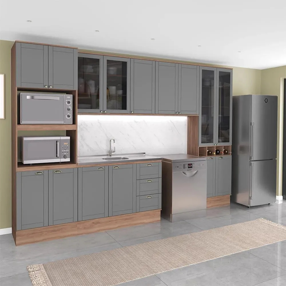 Armário De Cozinha Completa Milla Treviso Carraro Cinza Cinza Titânio