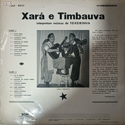 Xará & Timbaúva - Interpretam Teixeirinha Lp Vinil (Usado)