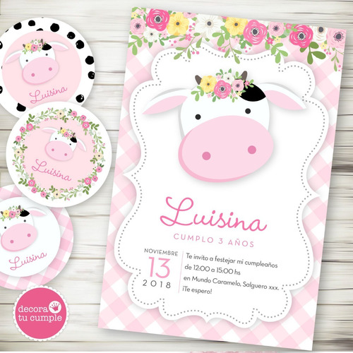 Kit Imprimible Personalizado Vaca Lola Flores Cumpleaños 2