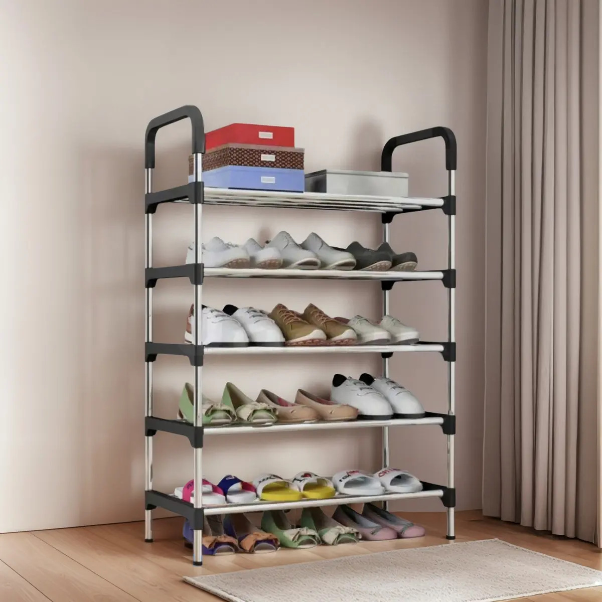 Zapatero Jazak / 5 Niveles / Organizador De Calzado / Multiuso / Botinero / Baño / Cocina / Dormitorio / Estantería / Rack / Diseño Robusto / Montaje Fácil / Color Negro