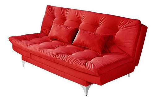 Sofá Cama 3 Lug Versátil Veludo Vermelho- Império Estofados