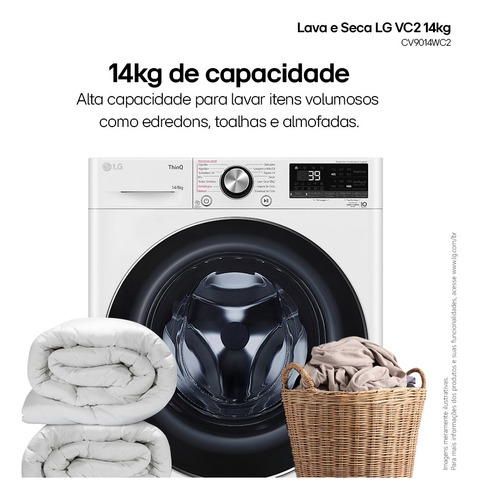 Lava E Seca LG Smart Vc2 14kg Branca Com Ia Cv9014wc2 - 127v