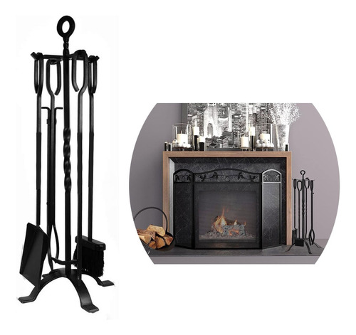 Set 5 De Herramientas De Chimenea De Hierro Fundido Negros