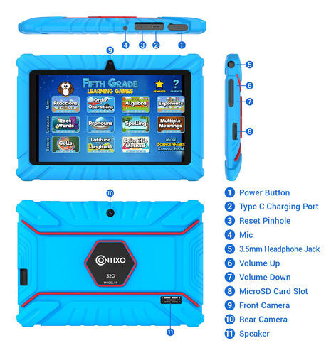 Tablet Contixo V8-2 Para Niños, 7 Pulgadas, Android 11, 32 G