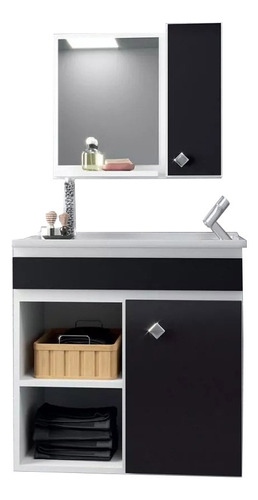 Mueble Para Baño - Con Bacha Y Espejo - Botiquin - Milenio - Modelo Siena Suspendido - Color Blanco/negro