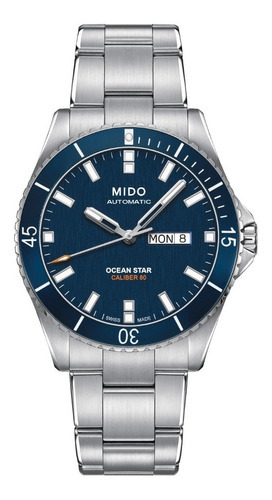 Reloj Hombre Mido Ocean Star 200 Caratula Azul Color De La Correa Plateado