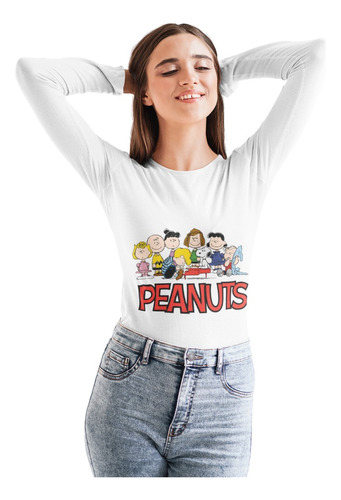 Polera Larga Snoopy Charlie Brown Peanuts Estampada Algodon