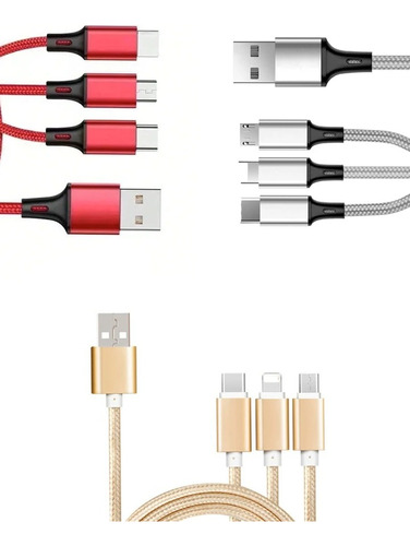 Pack Con 10 Cables De Carga Rapida 3 En 1 Para Celular V8 C