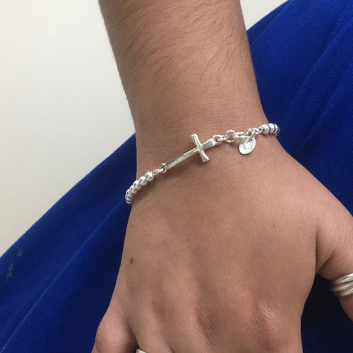Imagen 6 de 10 de Pulsera Bolitas Cruz Plata .925 Mujer Agálea Joyería