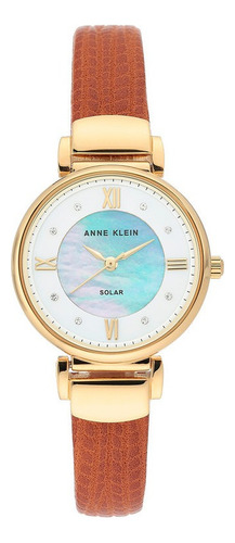 Reloj Anne Klein Solar Piel Vegana Café Mujer Color Del Bisel 00 Color Del Fondo Blanco