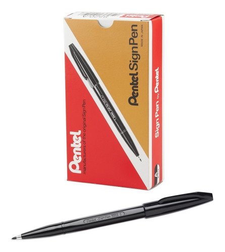 Pentel Sign Pen, Fiber-tipped, Black Ink  (s520-a), Box Of.