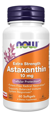 Astaxantina Now Astaxanthin 10 Mg 60 Softgels Antioxidante