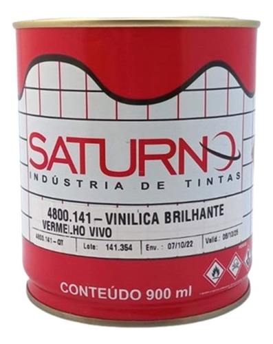 Tinta Vinílica Brilhante Verm. Vivo 900ml Saturno 4800.141