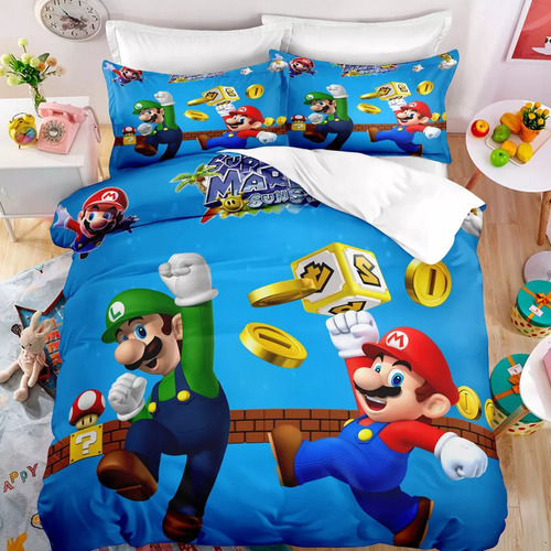 Súper Mario. Juego De Ropa De Cama Queen, Funda De Edredón