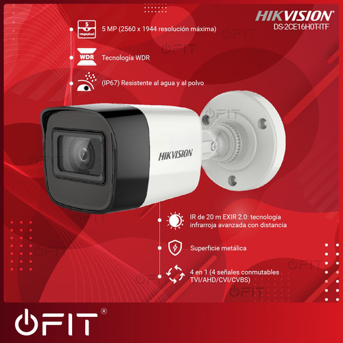 Imagen 3 de 10 de Cámara Seguridad Hikvision Turbo Bullet 5mp Exterior Metal