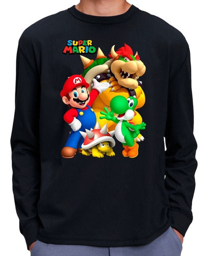 Camisetas Remeras Manga Larga Con Puño De Mario Bros Y Luigi