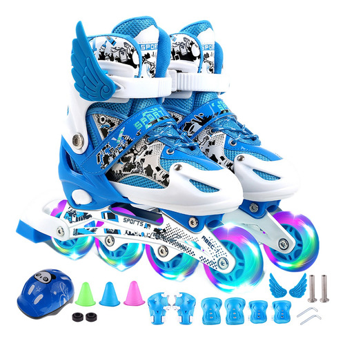 Patines En Linea De 4 Ruedas Luces Para Niños Con Protección