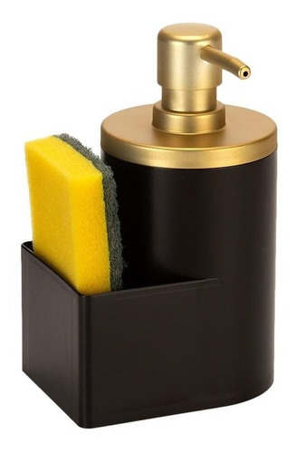 Dispenser Para Detergente E Porta Bucha Arthi 600ml Cor Preto E Dourado