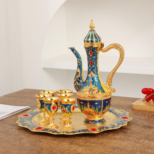 Juego De Tetera Turca Con 6 Tazas De Café Y Bandeja, Azul