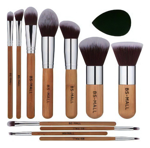 Set de 11 brochas de maquillaje BS-Mall Bamboo plateado