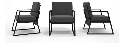 Set Com 4 Cadeiras Poltrona Estilo Industrial Estofado Suede Cor Cinza Estrutura Em Ferro Preto