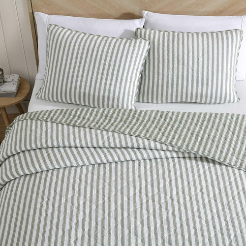 Juego De Edredón Matrimonial Queen Reversible Algodón Verde