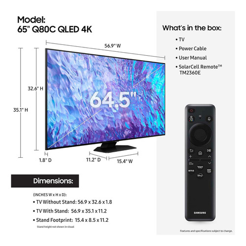 Pantalla Samsung 65 Class Q80c Qled 4k Smart Tv
