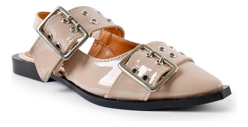 Flats Balerina De Charol Con Hebillas Moda Dama