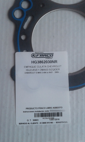 Imagen 2 de 3 de Empacadura De Chevrolet Luv Dmax 3.5 Y Isuzu6ve