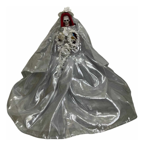 Vestido De Santa Muerte Plateado Con Bordado Fino 30 Cm