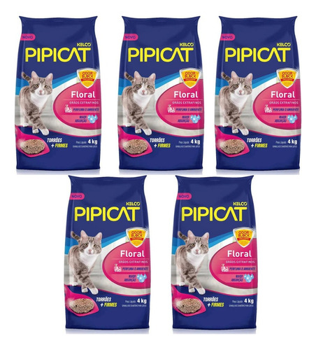 Kit 5x Areia Sanitária P/ Gatos Floral Pipicat 4kg Antiodor