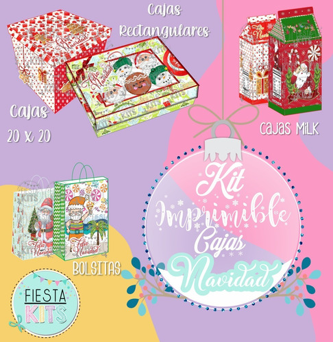 Kit Imprimible Cajas 20x20 , Caja Alfajor Cajas Navidad Milk