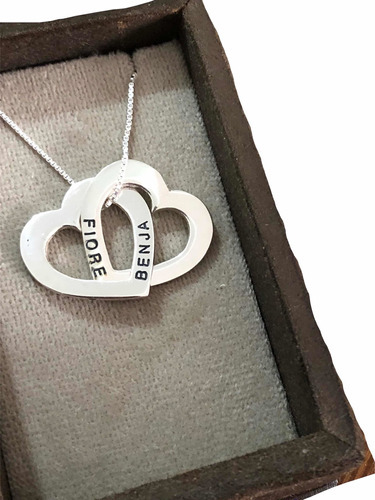 Dije 2 Corazones Con Nombres,personalizados, Cadena De Pla 