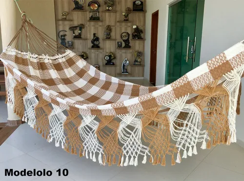 comprar Rede De Dormir Descanso Casal Luxo Bucho De Boi Reforçada Cor Caramelo com Branco - Modelo 10