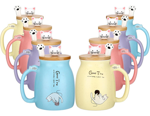 8 Set Cat Ceramic Coffee Cups Cute Cup With Lovely Kitty ...