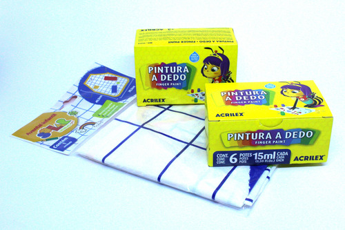 Kit 2 Caixas De Tintas Para Pintura A Dedo 6 Cores E Avental Branco