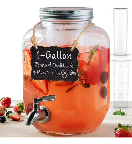 Dispensador De Agua De Vidrio De 1 Galón Con Acero Inoxidabl
