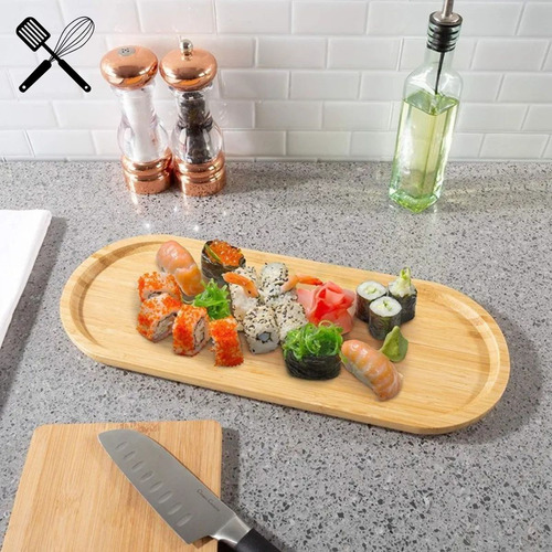 Kit 2 Bandeja Bambu Oval Travessa Gamela Porção 24cm