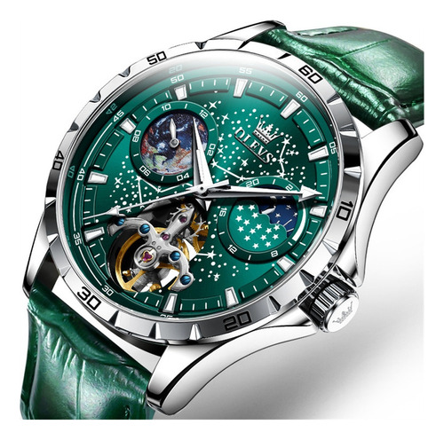 Reloj Automático De Cuero Luminoso Olevs Business Color Del Fondo Verde